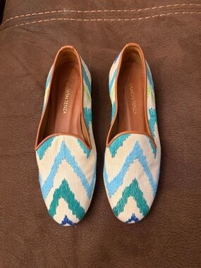Ramon Tenza Women's Teal & Blue Chevron Slip-On Flats.